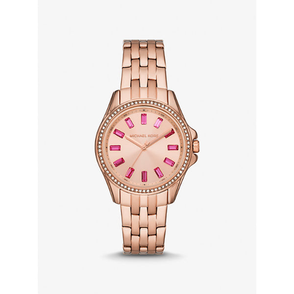 Michael Kors Pilot Pave Rose Gold Stainless Steel Rose Gold Dial Quartz Watch for Ladies - MK-7367