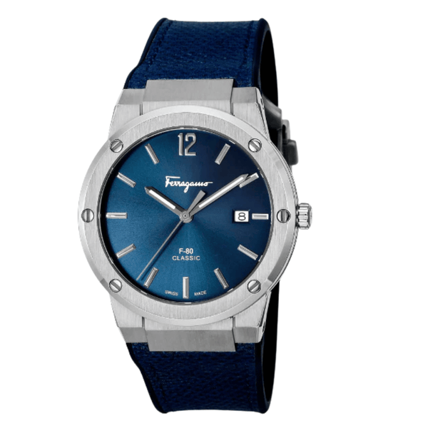 Ferragamo F-80 Classic Blue Rubber Strap Blue Dial Quartz Watch For Gents - Sfdt007 19
