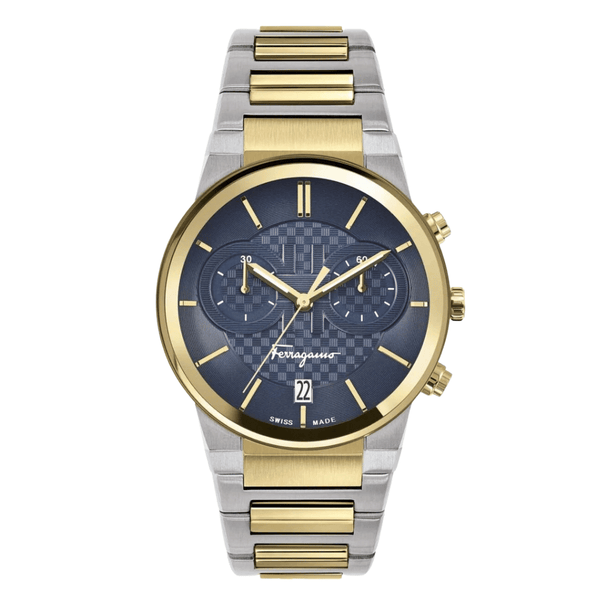 Ferragamo Sapphire Two-Tone Stainless Steel Blue Dial Chronograph Quartz Watch For Gents - Sfme00521