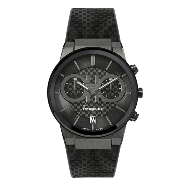 Ferragamo Sapphire Black Rubber Strap Black Dial Chronograph Quartz Watch For Gents - Sfme00621