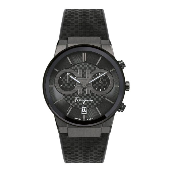 Ferragamo Sapphire Black Rubber Strap Black Dial Chronograph Quartz Watch For Gents - Sfme00621