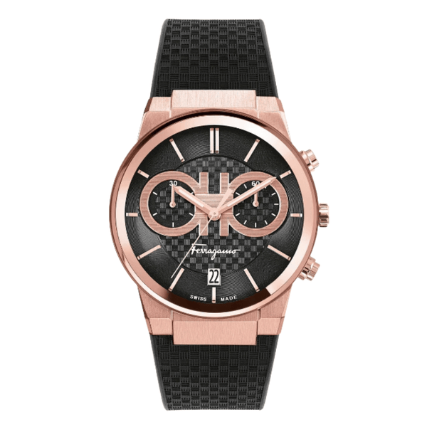 Ferragamo Sapphire Black Rubber Strap Black Dial Chronograph Quartz Watch For Gents - Sfme00721
