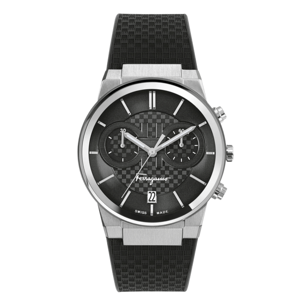 Ferragamo Sapphire Black Rubber Strap Black Dial Chronograph Quartz Watch For Gents - Sfme00121