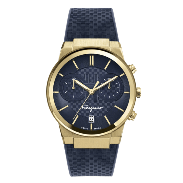 Ferragamo Sapphire Blue Rubber Strap Blue Dial Chronograph Quartz Watch For Gents - Sfme00221