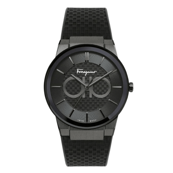 Ferragamo Contemporary Sapphire Black Rubber Strap Black Dial Quartz Watch For Gents - Sfhp00320