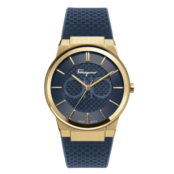 Ferragamo Contemporary Sapphire Blue Rubber Strap Blue Dial Quartz Watch For Gents - Sfhp00220
