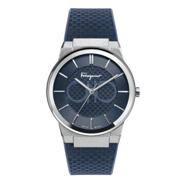 Ferragamo Contemporary Sapphire Blue Rubber Strap Blue Dial Quartz Watch For Gents - Sfhp00120