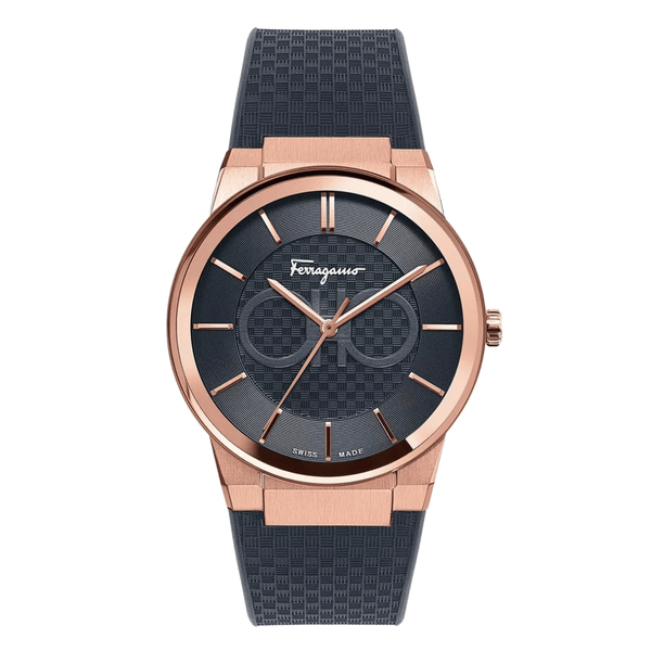 Ferragamo Contemporary Sapphire Black Rubber Strap Black Dial Quartz Watch For Gents - Sfhp00420