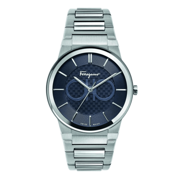 Ferragamo Contemporary Sapphire Silver Stainless Steel Blue Dial Quartz Watch For Gents - Sfhp00620