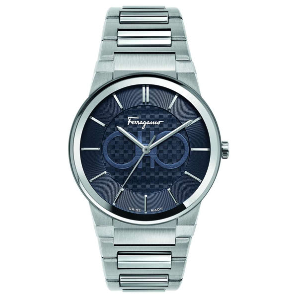 Ferragamo Contemporary Sapphire Silver Stainless Steel Blue Dial Quartz Watch For Gents - Sfhp00620
