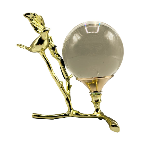 Crystal Ball Ornaments Gold Metal Base with Bird