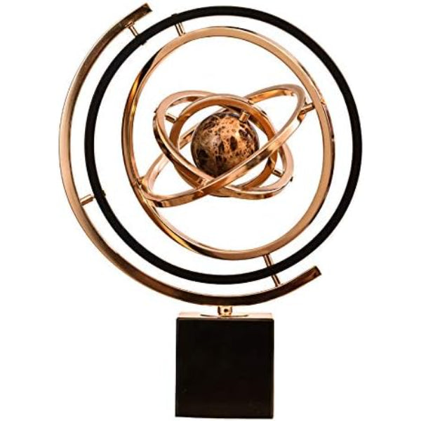 Rose Gold World Globe Spinning Ball Black Marbel Base