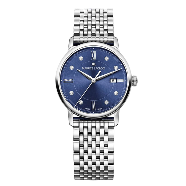 Maurice Lacroix Eliros Silver Stainless Steel Blue Dial Quartz Watch for Gents - EL1094-SS002-450-1