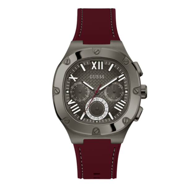 Guess Red Silicone Strap Grey Dial Chronograph Quartz Watch for Gents - GW0571G4