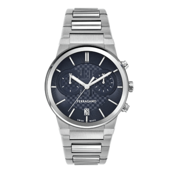 Salvatore Ferragamo Sapphire Silver Stainless Steel Blue Dial Chronograph Quartz Watch for Gents - ME01123