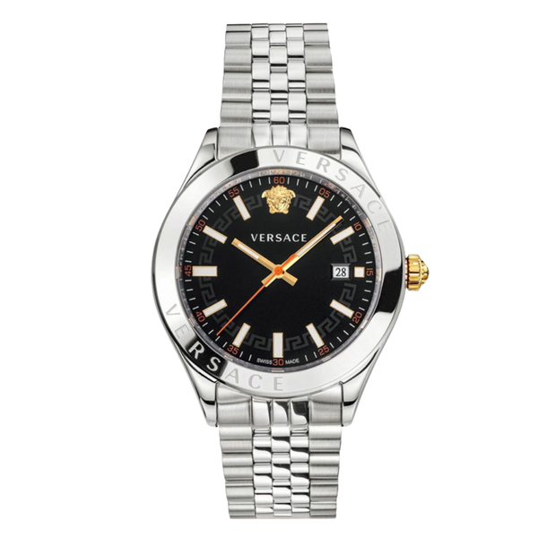 Versace Greca Logo Silver Stainless Steel Black Dial Quartz Watch for Gents - VEVK00420