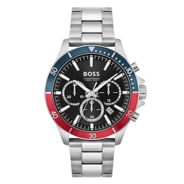 Hugo Boss Troper Silver Stainless Steel Black Dial Chronograph Quartz Watch for Gents - 1514108