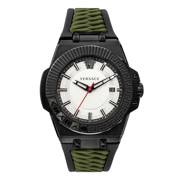 Versace Chain Reaction Black Silicone Strap White Dial Quartz Watch for Gents - VEDY00419