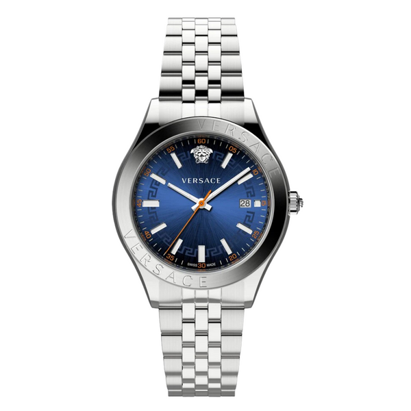 Versace Hellenyium Silver Stainless Steel Blue Dial Quartz Watch for Gents - VEVK00921