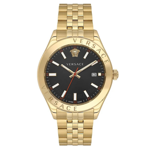 Versace Hellenyium Gold Stainless Steel Black Dial Quartz Watch for Gents - VEVK01221