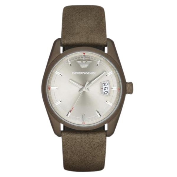 Emporio Armani Sportivo Brown Leather Strap Silver Dial Quartz Watch for Gents - AR6079