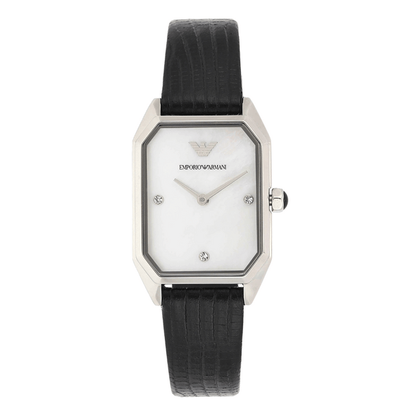 Emporio Armani Gioia Black Leather Strap Mother Of Pearl Dial Quartz Watch for Ladies - AR11148