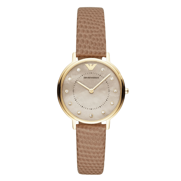 Emporio Armani Kappa Brown Leather Strap Mother Of Pearl Dial Quartz Watch for Ladies - AR11151