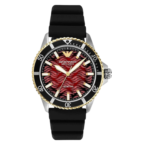 Emporio Armani Meccanico Black Silicone Strap Red Dial Automatic Watch for Gents - AR60070