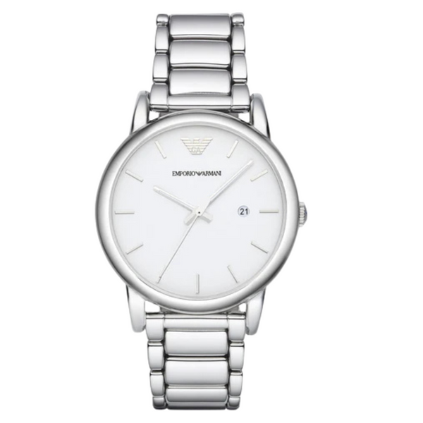 Emporio Armani Classic Silver Stainless Steel White Dial Quartz Watch for Gents - AR1854