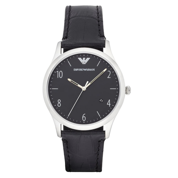 Emporio Armani Classic Black Leather Strap Black Dial Quartz Watch for Gents - AR1865