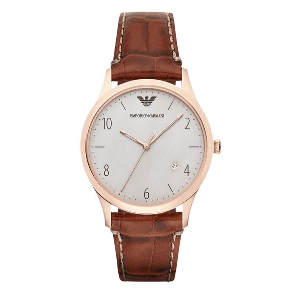 Emporio Armani Classic Brown Leather Strap Grey Dial Quartz Watch for Gents - AR1866