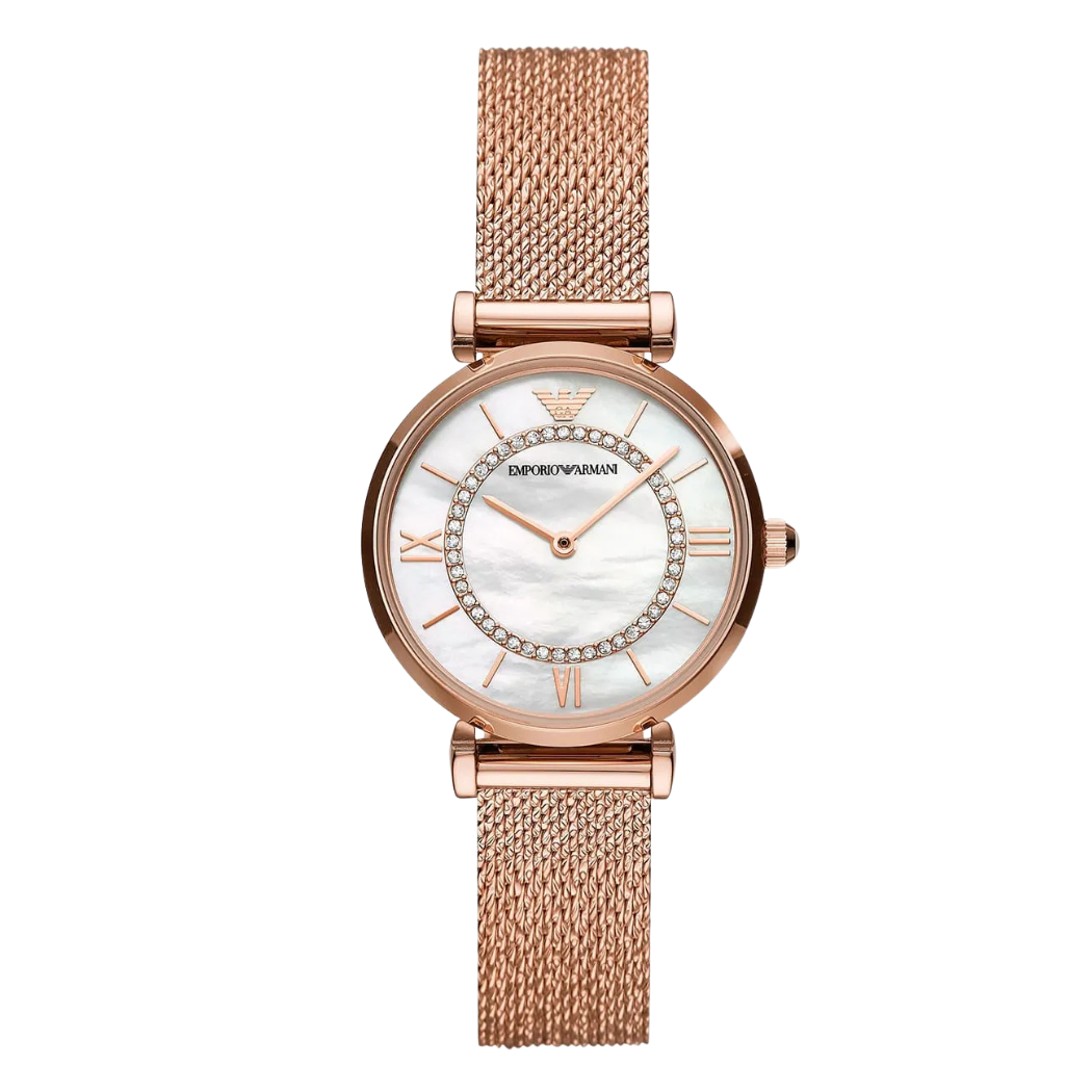 Buy Emporio Armani Gianni T-Bar Rose Gold Mesh Bracelet Mother Of Pearl ...
