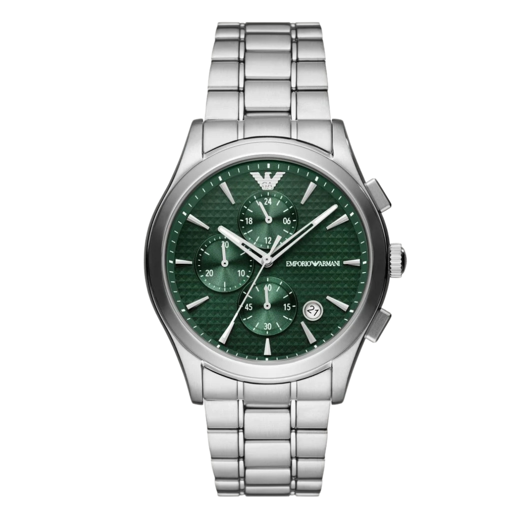 Buy Emporio Armani Paolo Silver Stainless Steel Green Dial Chronograph ...