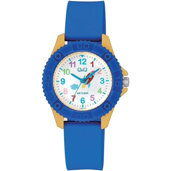 Q&Q Blue Resin Strap White Dial Quartz Watch for Kids - VQ96J022Y