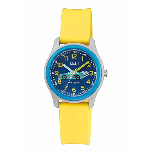 Q&Q Yellow Resin Strap Blue Dial Quartz Watch for Kids - VS59J007Y