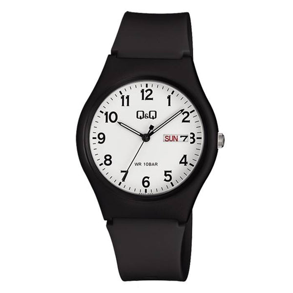 Q&Q Black Resin Strap White Dial Quartz Watch for Gents - A212J003Y