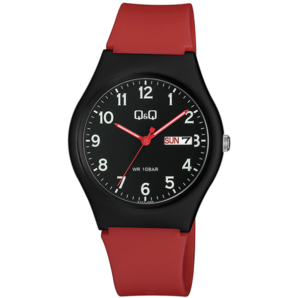 Q&Q Red Resin Strap Black Dial Quartz Watch for Gents - A212J009Y