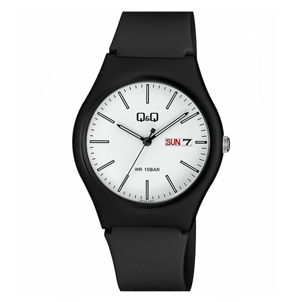 Q&Q Black Resin Strap White Dial Quartz Watch for Gents - A212J001Y