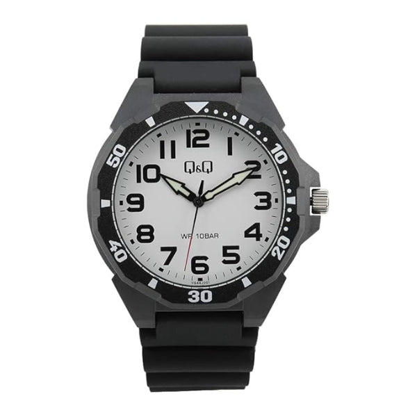 Q&Q Black Resin Strap White Dial Quartz Watch for Gents - VS44J001Y