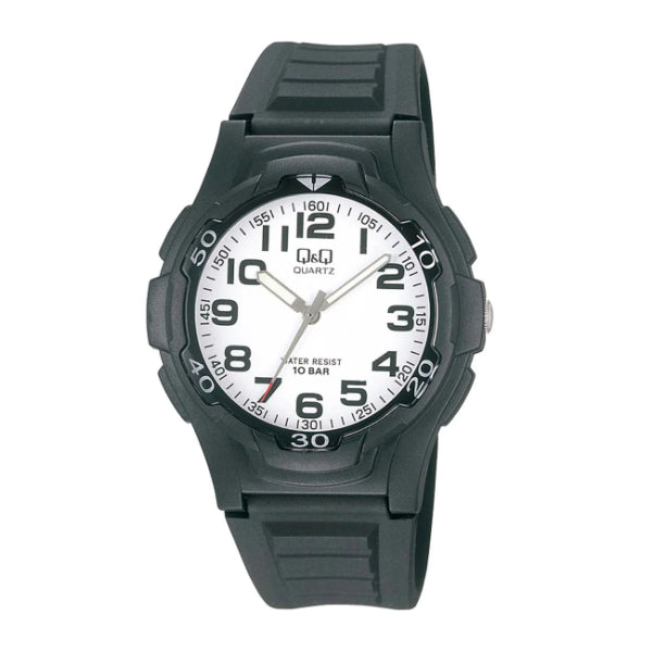 Q&Q Black Resin Strap White Dial Quartz Watch for Gents - VP84J001Y