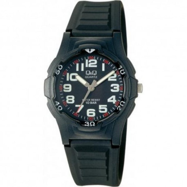 Q&Q Black Resin Strap Black Dial Quartz Watch for Gents - VQ14J002Y