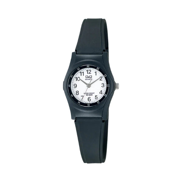 Q&Q Black Resin Strap White Dial Quartz Watch for Ladies - VQ05J003Y