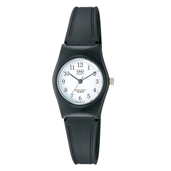 Q&Q Black Resin Strap White Dial Quartz Watch for Ladies - VP35J002Y