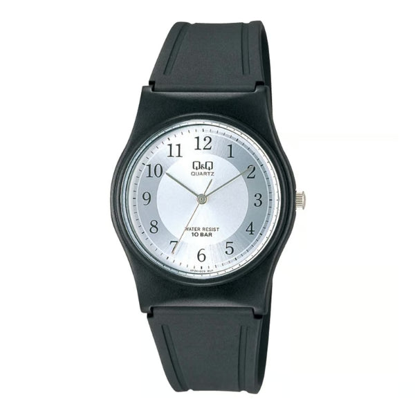 Q&Q Black Resin Strap Silver Dial Quartz Watch for Unisex - VP34J020Y