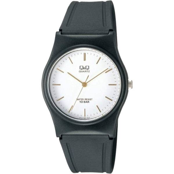 Q&Q Black Resin Strap White Dial Quartz Watch for Unisex - VP34J005Y