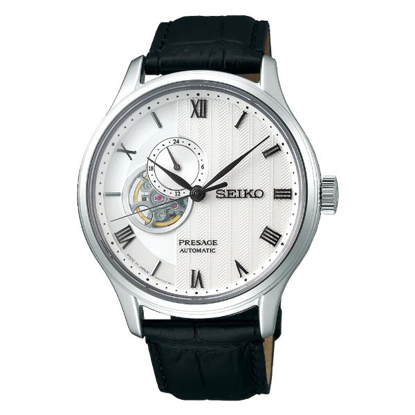 Seiko Presage Black Leather Strap White Dial Automatic Watch for Gents - SSA379J1