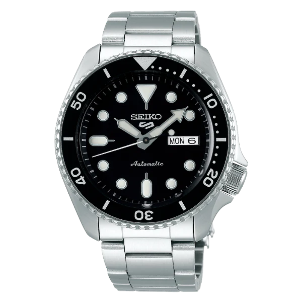 Seiko 5 Sports Silver Stainless Steel Black Dial Automatic Watch for Gents - SRPD55K1