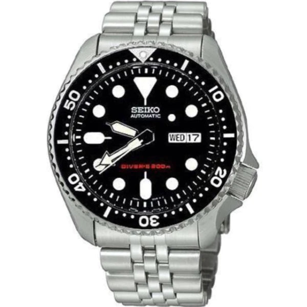 Seiko Diver Silver Stainless Steel Black Dial Automatic Watch for Gents - SKX007J2