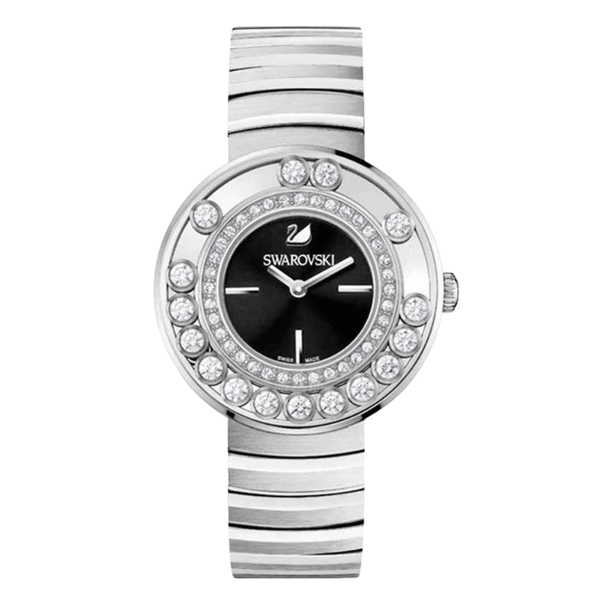 Swarovski Lovely Silver Stainless Steel Black Dial  Quartz Watch for Ladies - 1160305