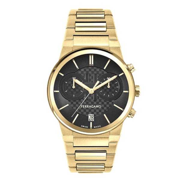 Salvatore Ferragamo Sapphire Gold Stainless Steel Black Dial Chronograph Quartz Watch for Gents - SFME01323